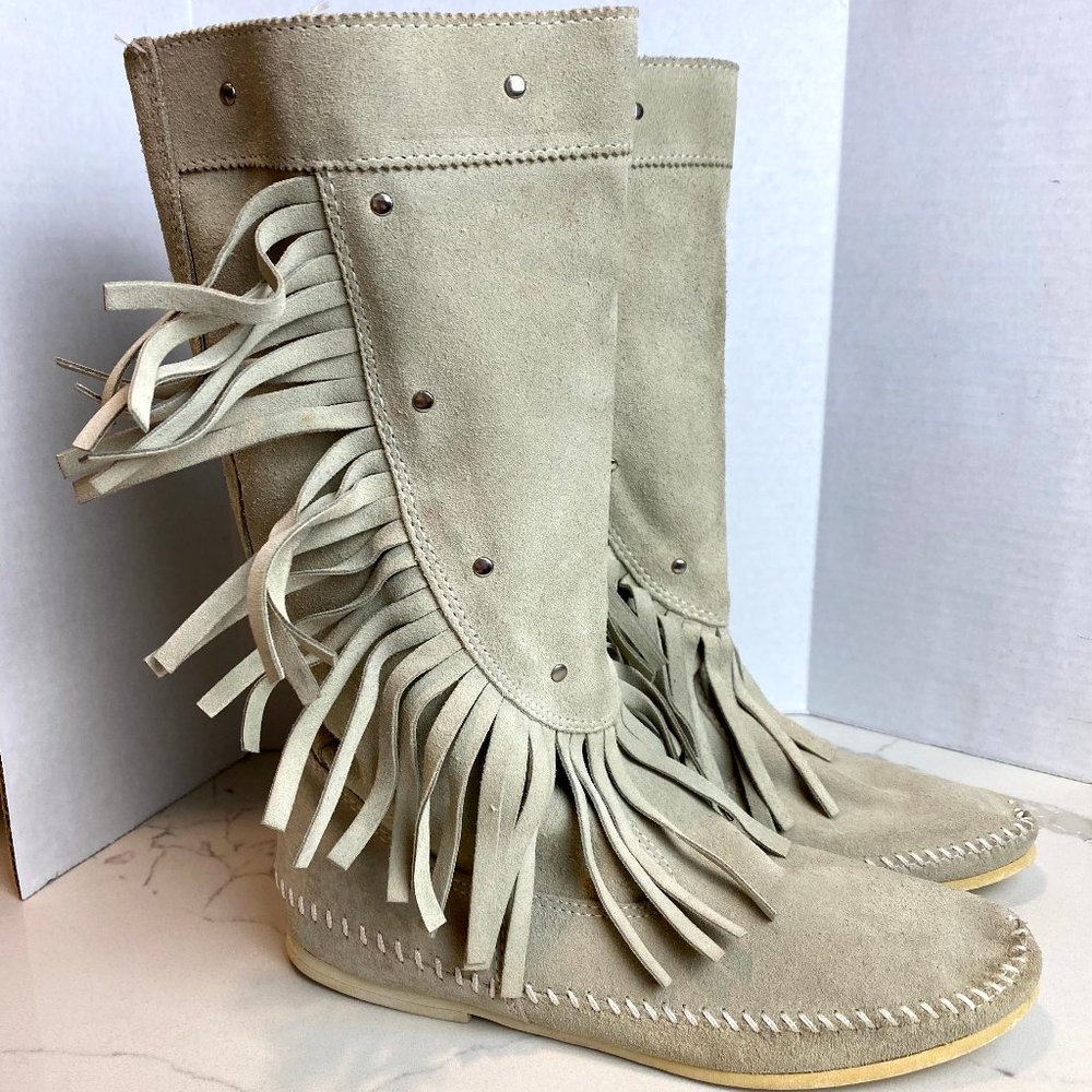Vintage Minnetonka Gray Suede Fringe Boots